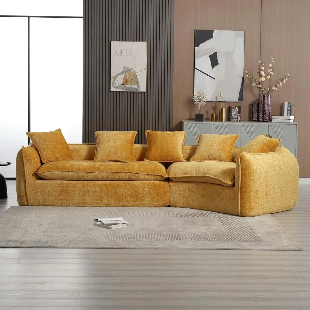 

126"" Curved Sectional Sofa, Modern Chenille Modular Couch, 5 Seater Sofa With Pillows, Curve Cloud Couch, Suitable For Living