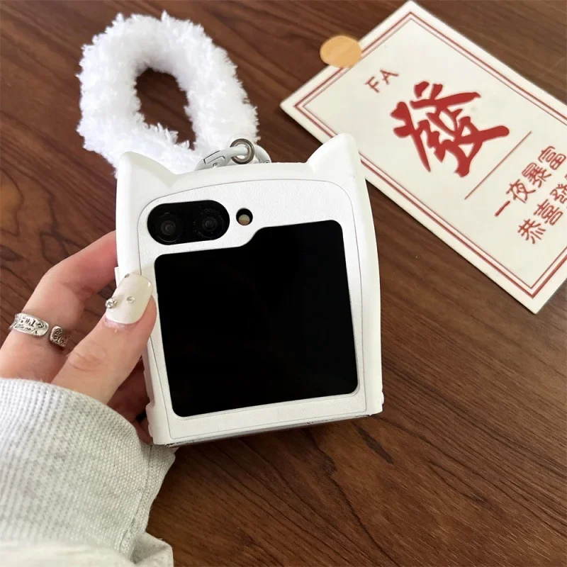 Kreative Katze Ohr Text Telefon Fall für Samsung Galaxy Z Flip 6 5 4 3 Schutzhülle Zurück Abdeckung für ZFlip4 ZFlip5 ZFlip6 Fall Shell