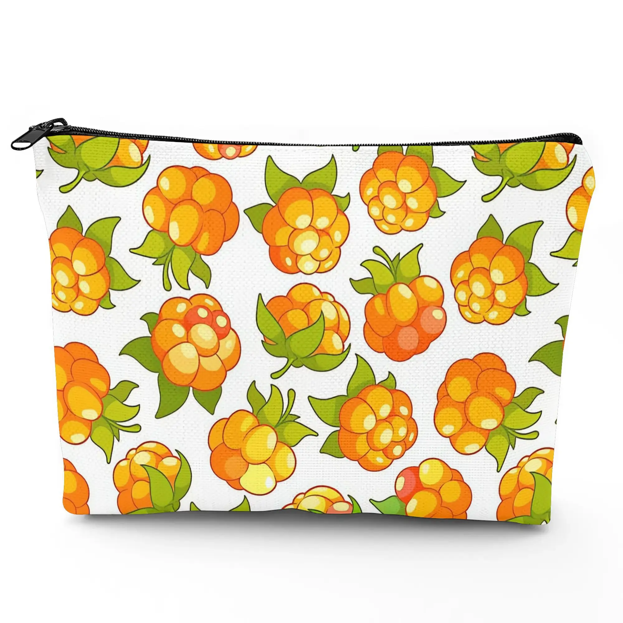 1 Piece of Makeup Bag with Cloudberry Pattern Printed on a White Background - Multifunctional Zipper Bag for Women, Perfect Travel Zipper Storage Bag, Fun Birthday Gift