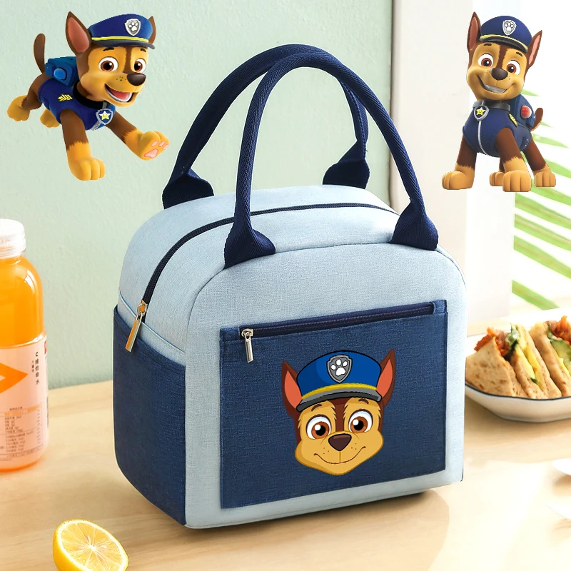 Paw Patrols Lunch Bag Blue Chase Print Portable Picnic Bento Pack Boys Cartoon Office Student Food Meal Handbag Birthday Gifts