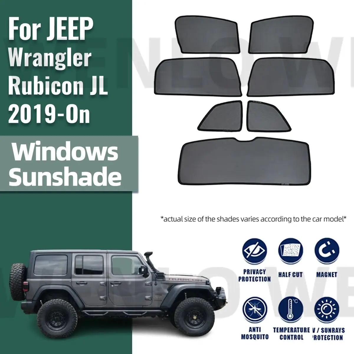 

For JEEP Wrangler Rubicon J​​L 4door 2018-2023 22024 Car Window Sunshade Uv Protection Auto Curtain Sun Shade Visor Net Mesh