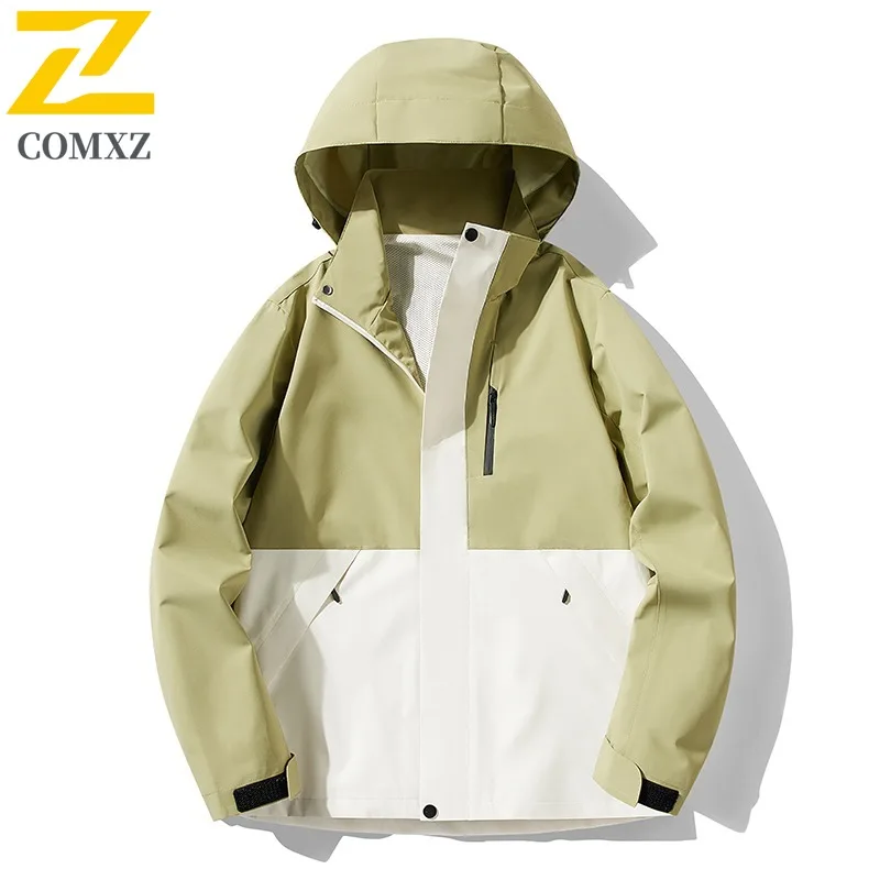

COMXZ Men Jacket New Leisure Detachable Hood Outdoor Mountaineering Lightweight Coat Splicing Travel Waterproof Autumn Clothing