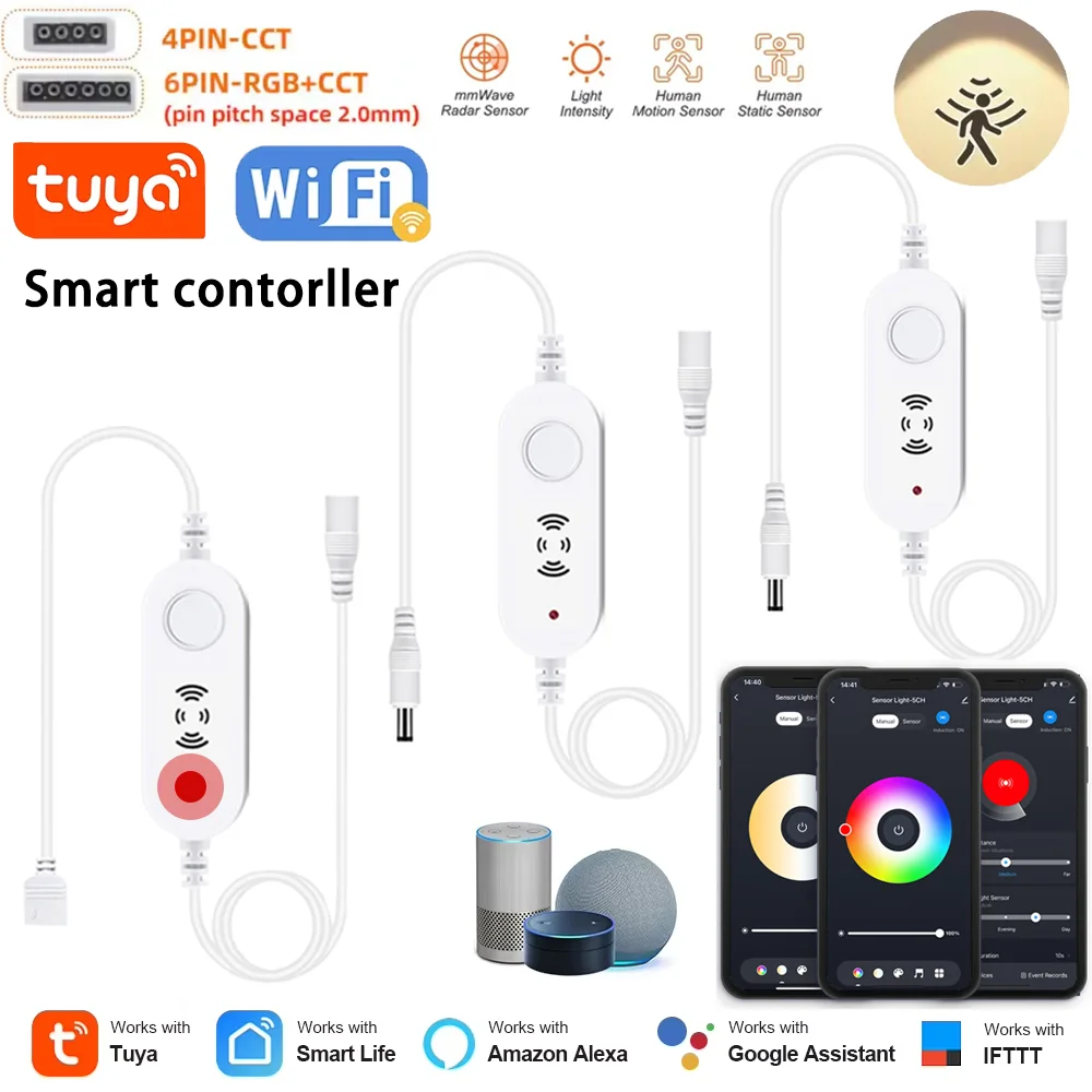 Tuya WiFi Smart Dimmer Motion Sensor 12V-24V Single Color/CCT/RGBCCT Led Control Voice APP Control Work with Alexa Google Home