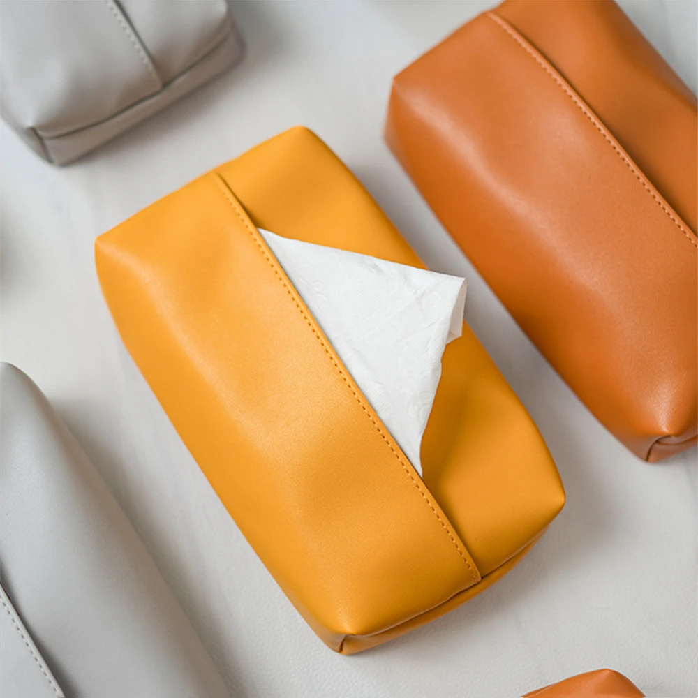 Leather Tissue Box Holder Light Luxury Home Living Room Bathroom Kitchen Desktop Tissue Case Storage Creative Car Napkin Holder