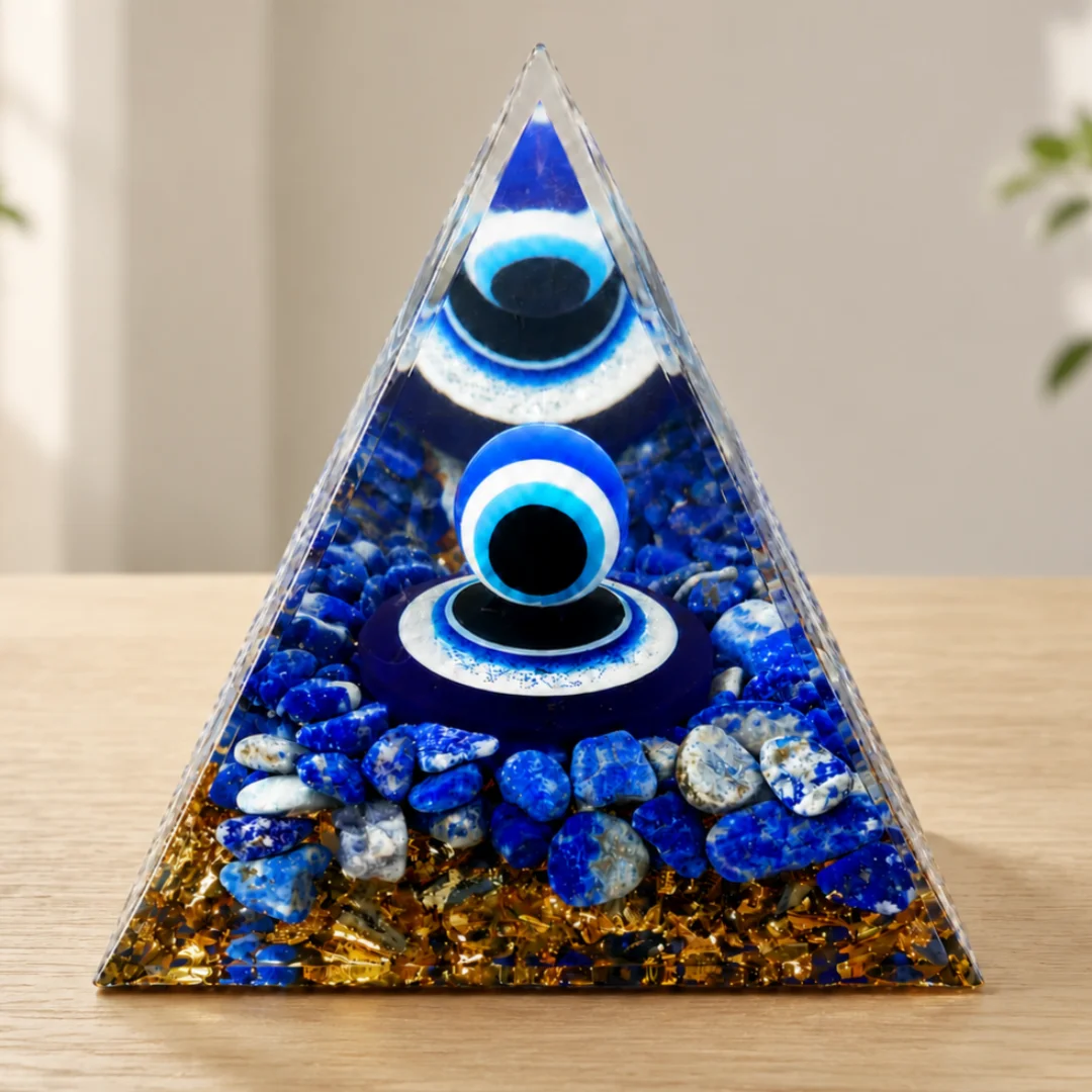 Orgonite Pyramid Evil Eye Lapis Lazuli Reiki Chakra Healing Meditation Energy Home Desk Decor Resin Craft Gift