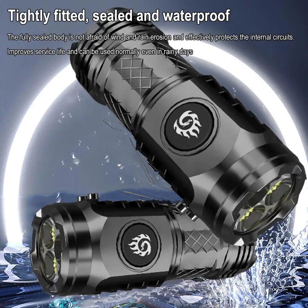 Three-eyed Mini Flashlight Super Power LED USB Rechargeable Tactical Pocket Flashlight Three Eye Long-range Lamp For Outdoor