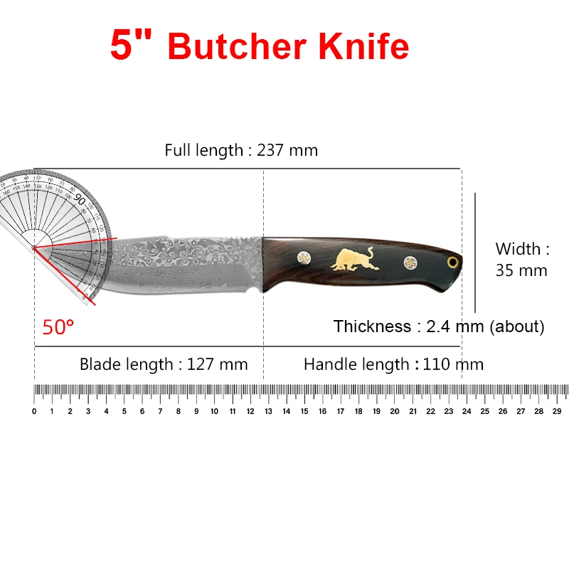 Damascus VG10 Steel Knife Wood Handle Fixed Blade Knife Cooking Knife Meat Fruits Vegetables BBQ Cutting Kitchen Accessories