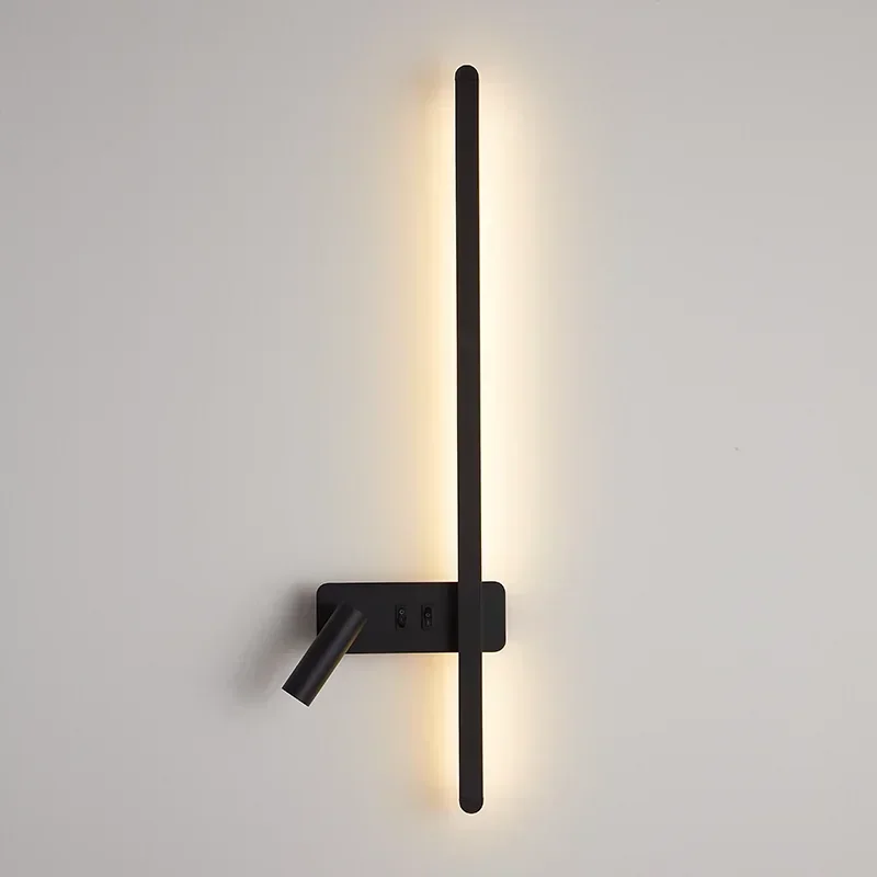 Long Strip Wall Lamp with Switch Modern Nordic Living Room Bedroom Bedside Rotation LED Reading Light