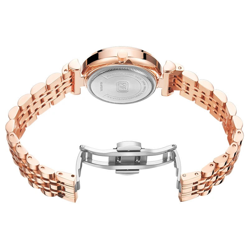 MINI FOCUS MF0335L Luxury Diamonds Dial Watch Blue Stainless Steel Band Waterproof High Quality Women Quartz Watches