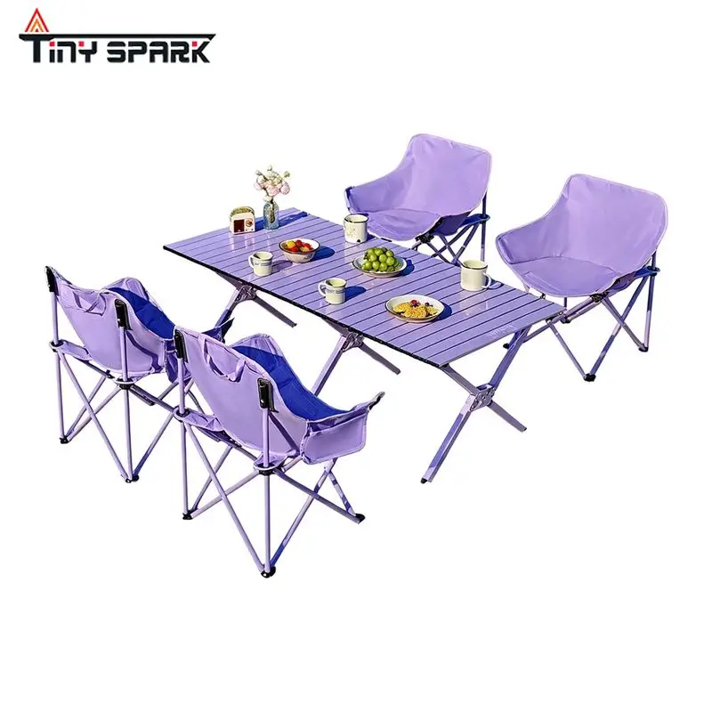 Camping Folding Table and Chair Set Outdoor Egg Roll Table Moon Chair Portable Aluminum Alloy Picnic Equipment