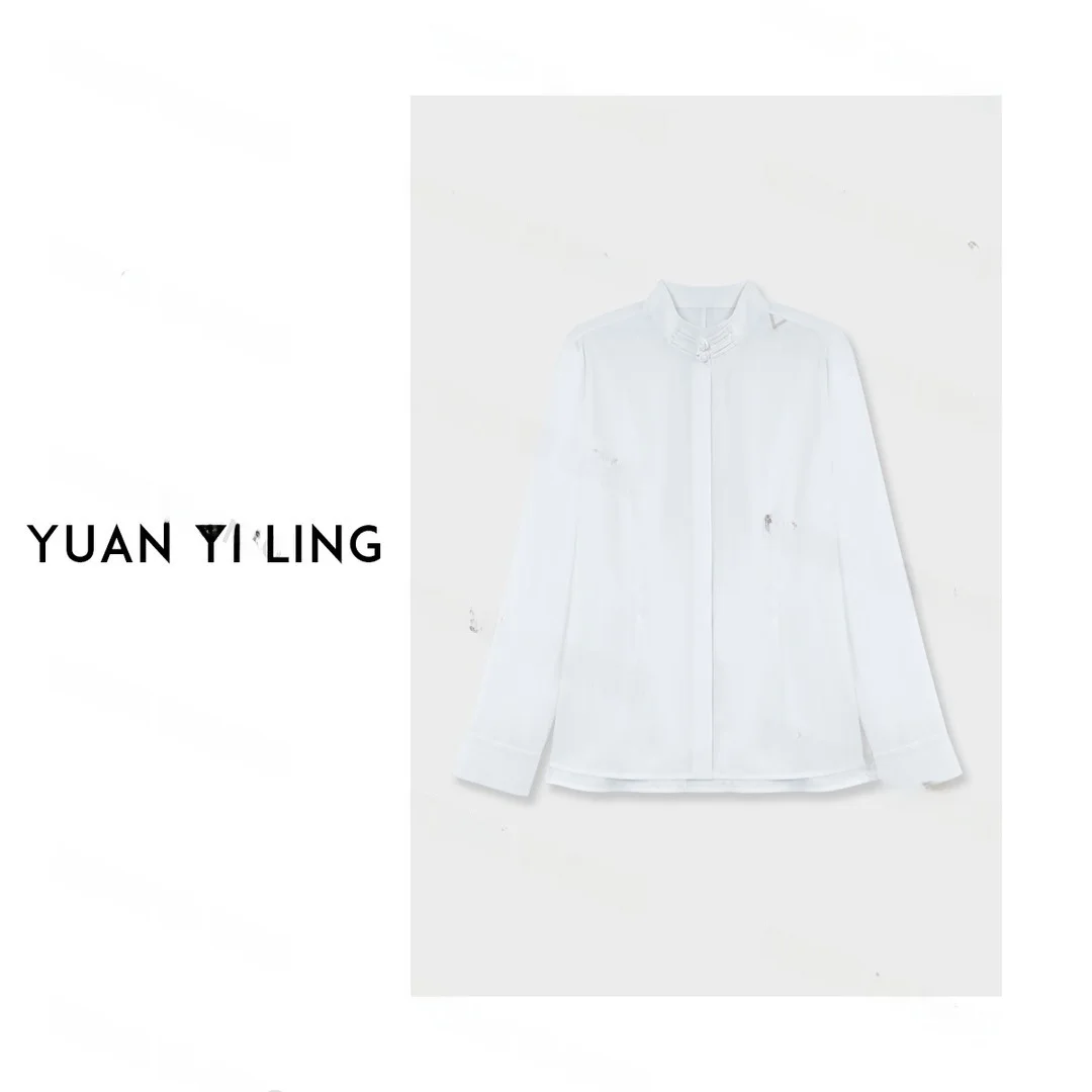 

mat White Collar irt New Chinese Sle Luxury Aosphere 26 Winter Ele Women's Straight Tube Long Sve irt