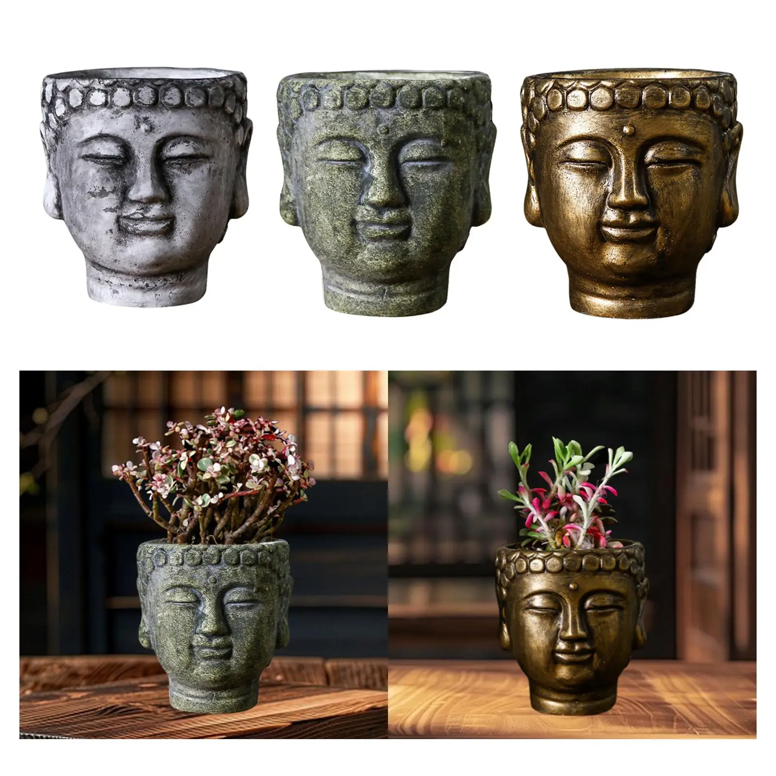 Buddha Head Planter Collection Cement Planter for Yard Garden Living Room