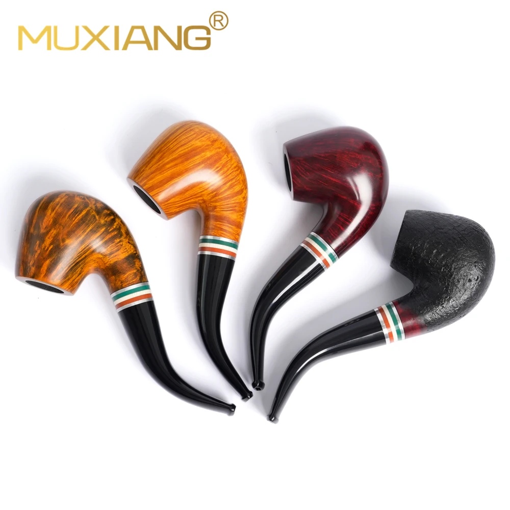 MUXIANG Rainbow Series Briarwood Egg Tobacco Pipe Curved Handle 9mm Filter Mouthpiece Complete Gift Kit Father Gift