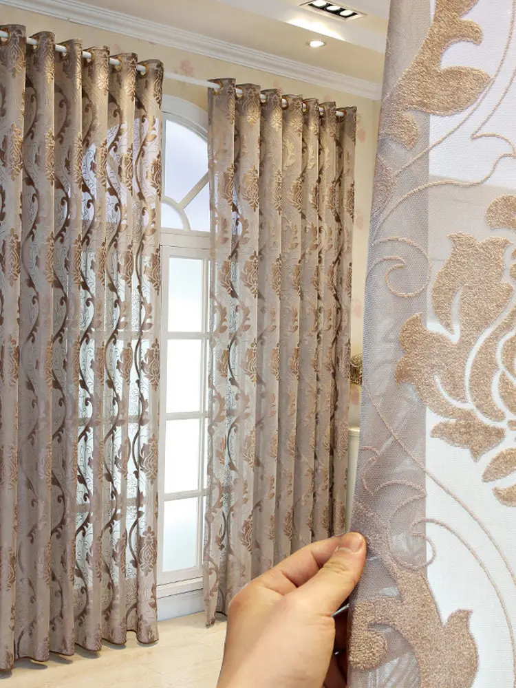 European High-end Retro Light Luxury Brown Window Screen Living Room and Bedroom Light-impermeable Balcony Curtain Screen Window