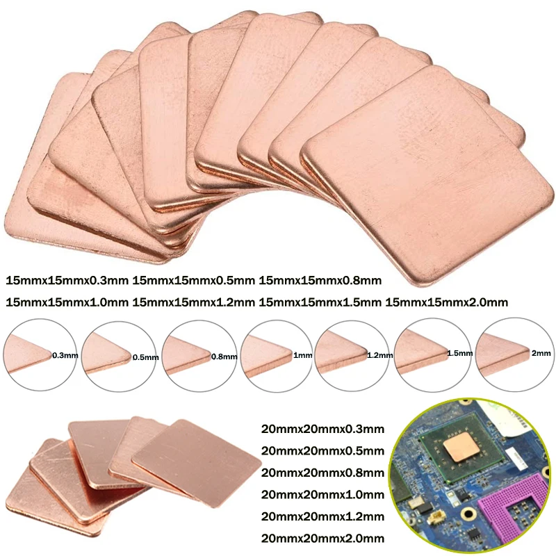Folha de Cobre Placa Strip Shim Pad Térmica Folha Dissipador para Gpu Cpu Chip Ram Arrefecimento Espessura de 03 Milímetros2 Milímetros Pcs