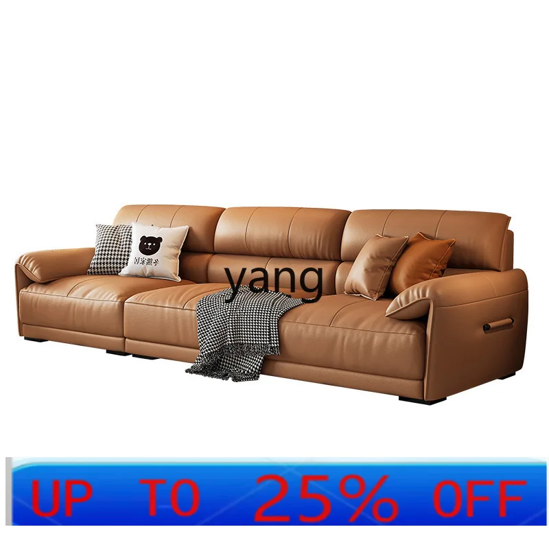 

Lmm Italian minimalist living room straight sofa light luxury simple retro style leather sofa