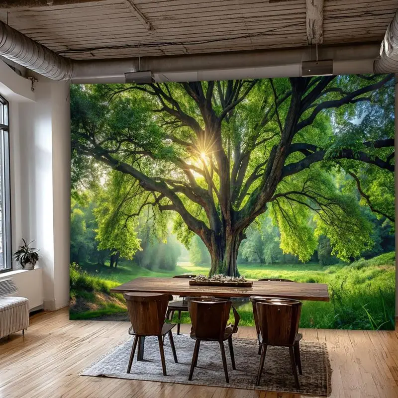 VIKAMA Green Wilderness Stream Forest Tapestry, Nature Landscape Wall Hanging, Fresh Healing Wall Decor for Bedroom Living Room