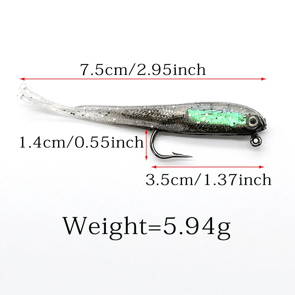 MNFT 50 Pcs/Lot Pesca Soft Bait Fishing Lure Lead Jig Head Fish Lures Tackle Sharp Hook 3D Eyes 75mm 6g