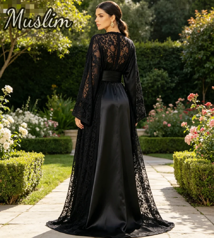 Saudi Arabia Muslim Prom Dress 2026 Arabic Dubai Moroccan Wedding Guest Evening Gowns Long Sleeve Lace Turkish Formal Party