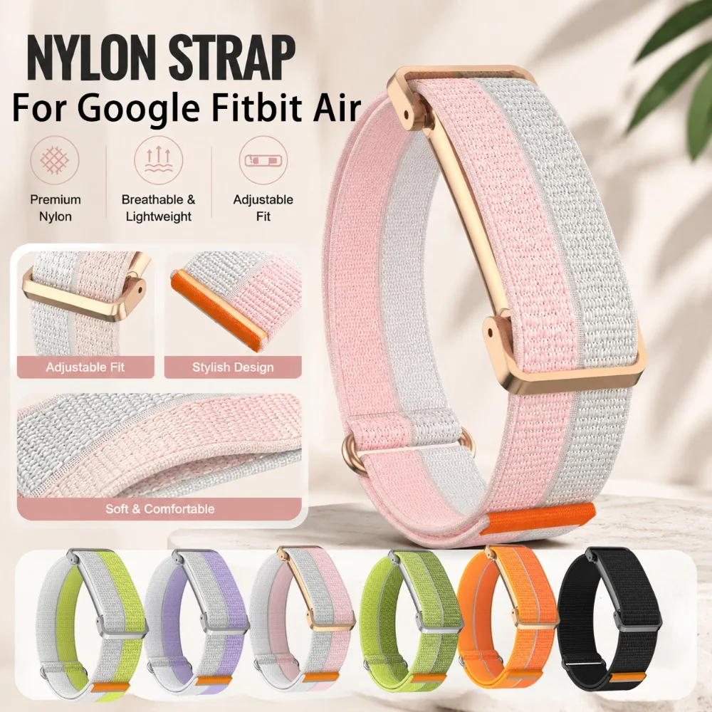 Nylon mit Metallarmband für Google Fitbit Air, Unisex, verstellbares, atmungsaktives, weiches Stoff-Ersatzarmband für Google FitbitAir