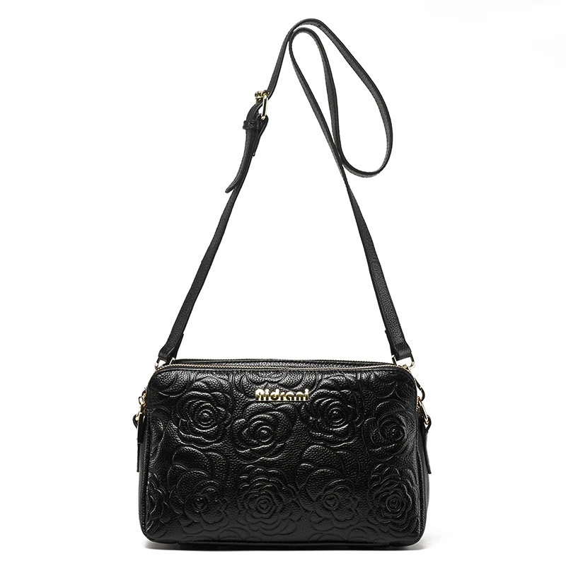 Aidrani Fashionable women\'s one shoulder crossbody bag made of high-quality cowhide with floral patterns printed on it
