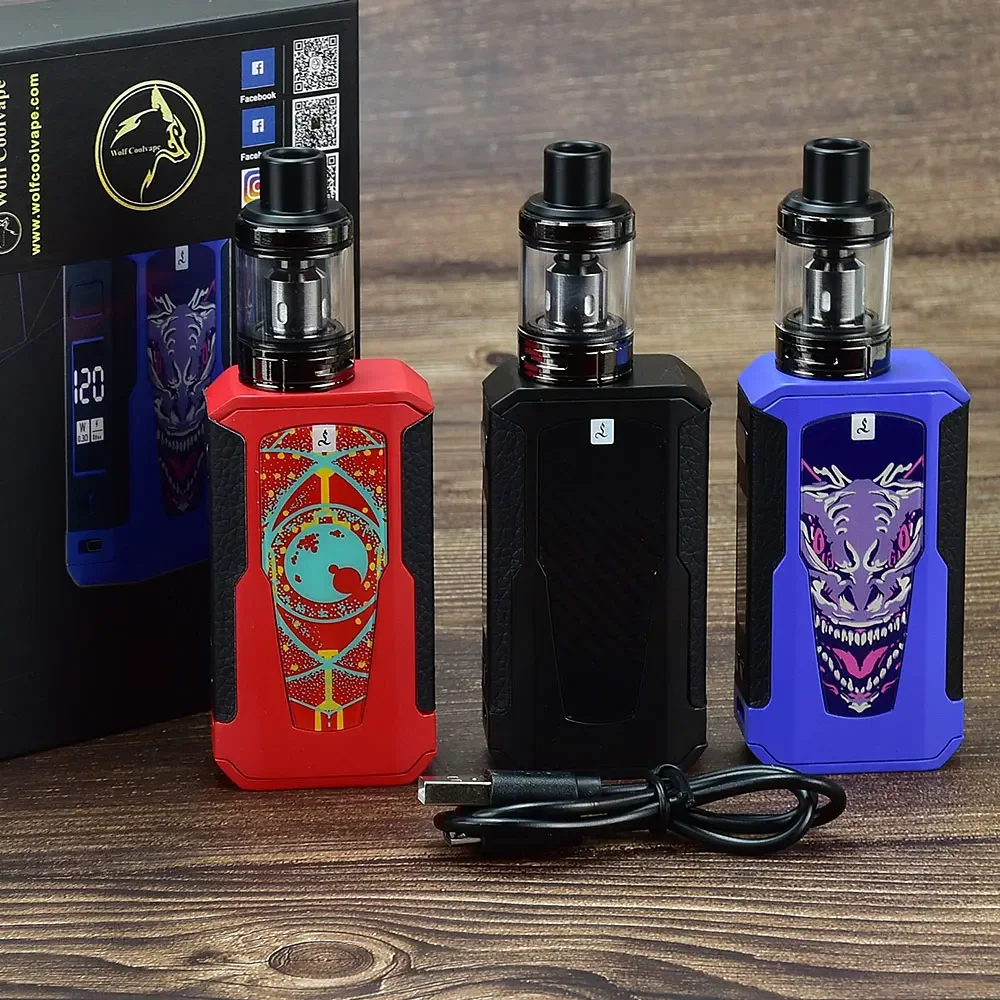 wolfcoolvape Electronic Cigarette Kit 120W Vape Mod Box Kit with OLED Screen, 2.5ml Atomizer and 1800mAh Battery