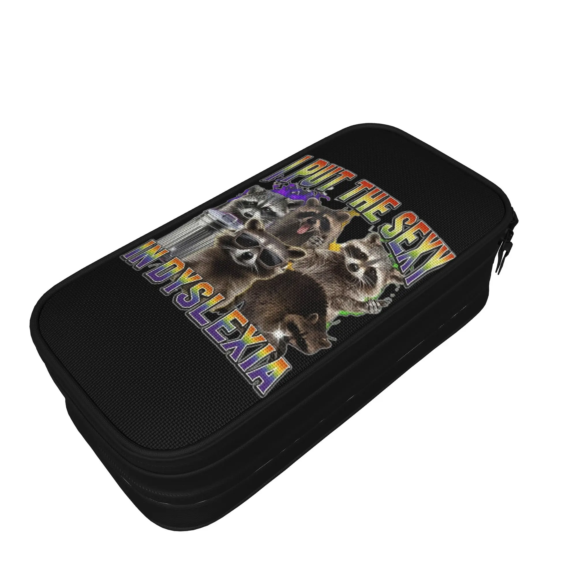 Lovely I Put The Sexy In Dyslexia Raccoon Meme Pencil Cases  Pencil Box Kids BagGift Stationery,