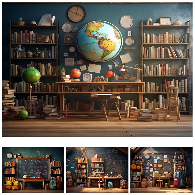 Blackboard Graduation Background Photography Back To School Classroom Backpack Book Student Photo Party Backdrop Studio Props view 2