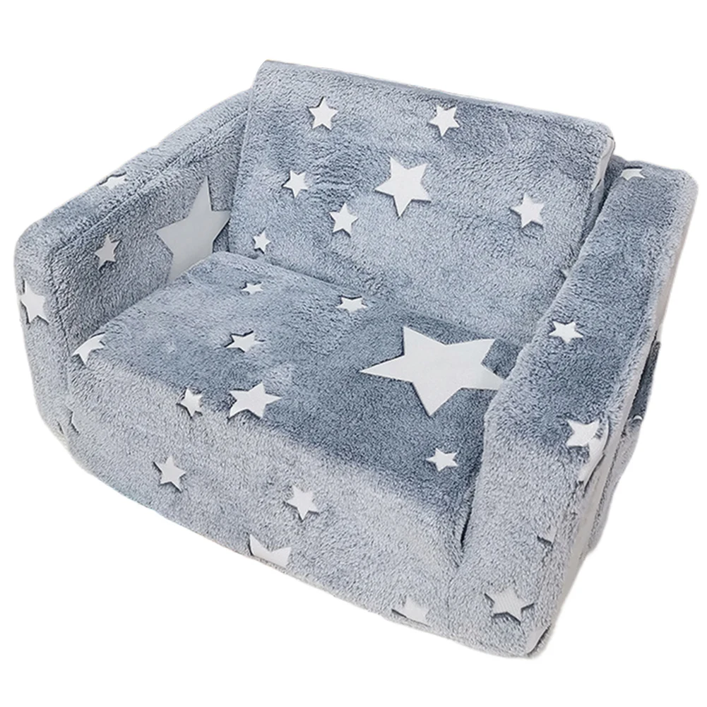 Sofá infantil que brilha no escuro e macio para crianças 2 em 1 espreguiçadeira dobrável em formato de estrela com conforto extra 58 cm