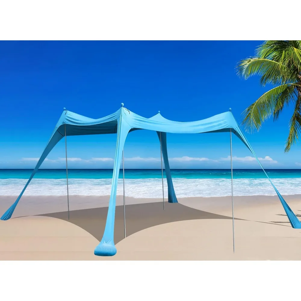 

Family Beach Tent Canopy Sun Shade, Pop Up Grande Beach Tent Sun Shelter Stability 4 Poles with Portable Carry Bag Outdoor