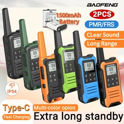 Baofeng-F22 Mini Walkie Talkie, PMR, FRS, Long Range, Recarregável, Portátil, Crianças Rádio em Dois Sentidos, Tipo-C Carregador para Camping Trip, 2pcs