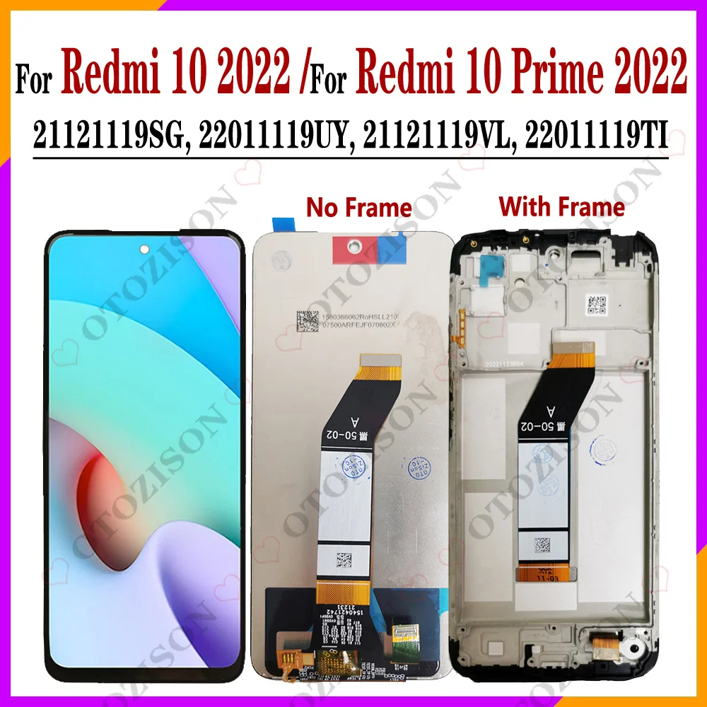 Display For Xiaomi Redmi 10 2022 LCD With Frame 21121119SG 22011119UY Touch Screen 10 Prime 22011119TI LCD Digitizer Assembly