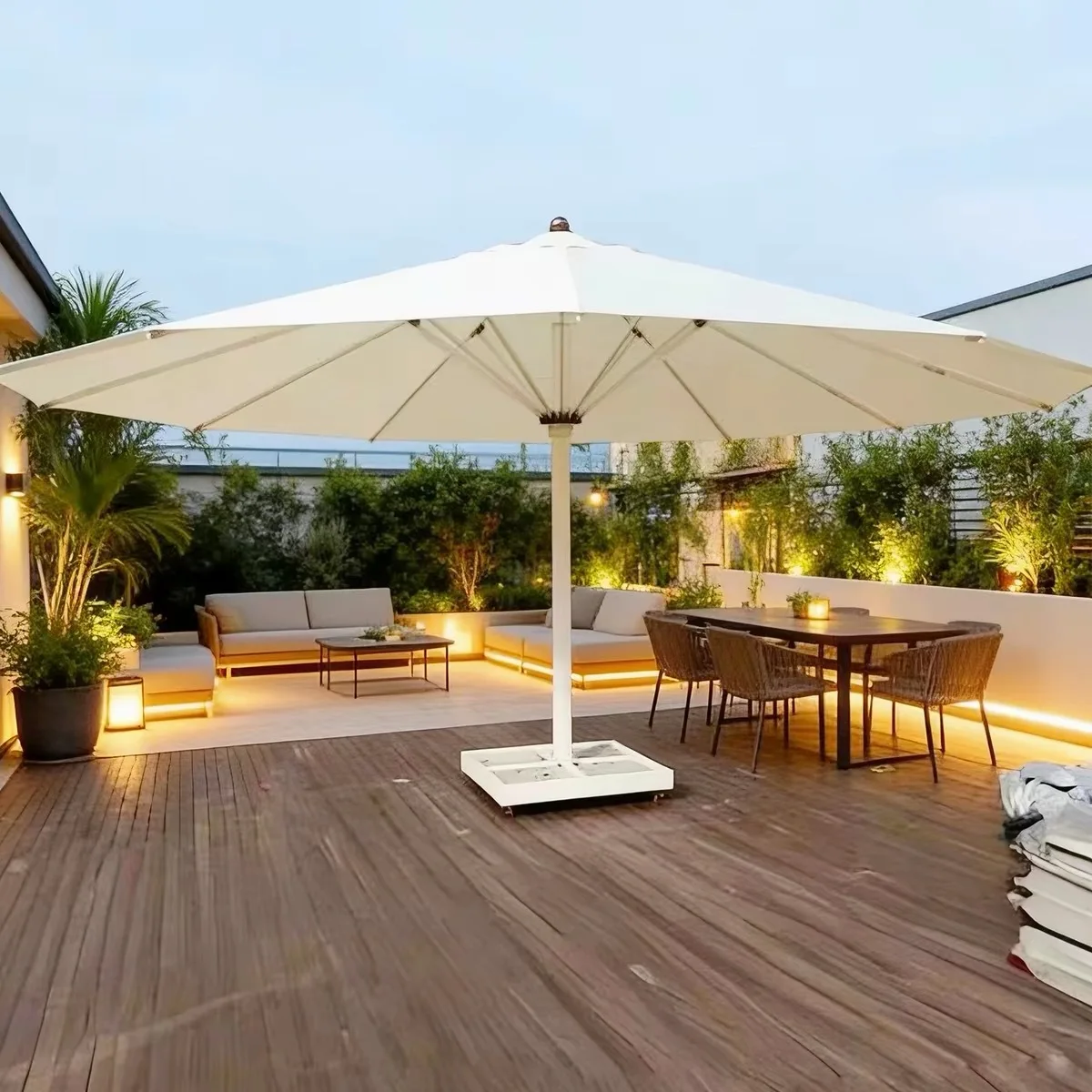 Outdoor Patio Umbrella, 3M LED Colorful Lights, Electric Auto Open Close, Remote Control, Sunshade for Garden Patio