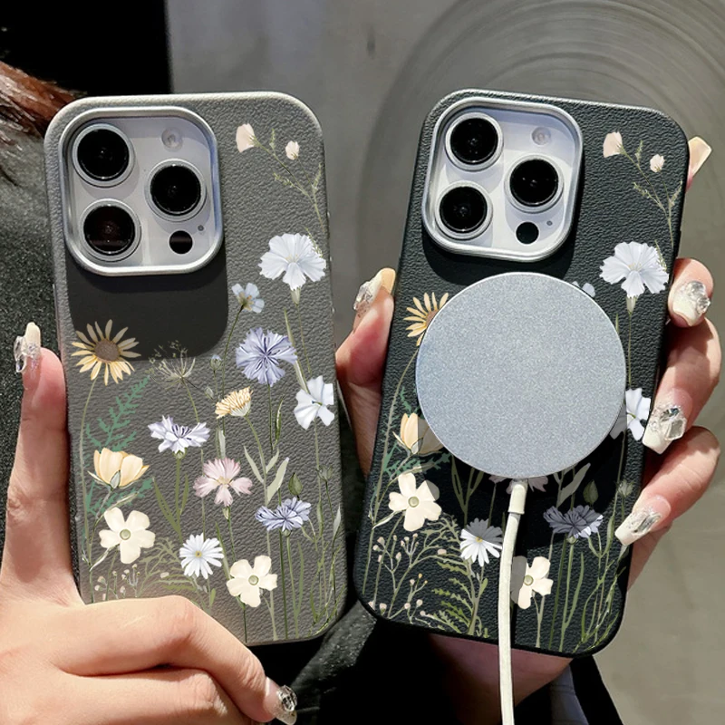 Магнитный чехол для телефона с маленькими цветами для iPhone 16 15 Pro Max 16 Plus 14 13 12 Pro 11 для Magsafe Wireless Charge Мягкий чехол из ТПУ