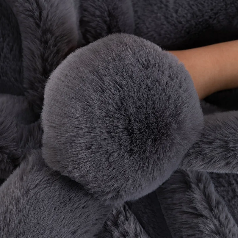 Rabbit plush sofa cushions Autumn and winter thickened leather sofa non-slip cushions Winter puffer fleece sofa towels