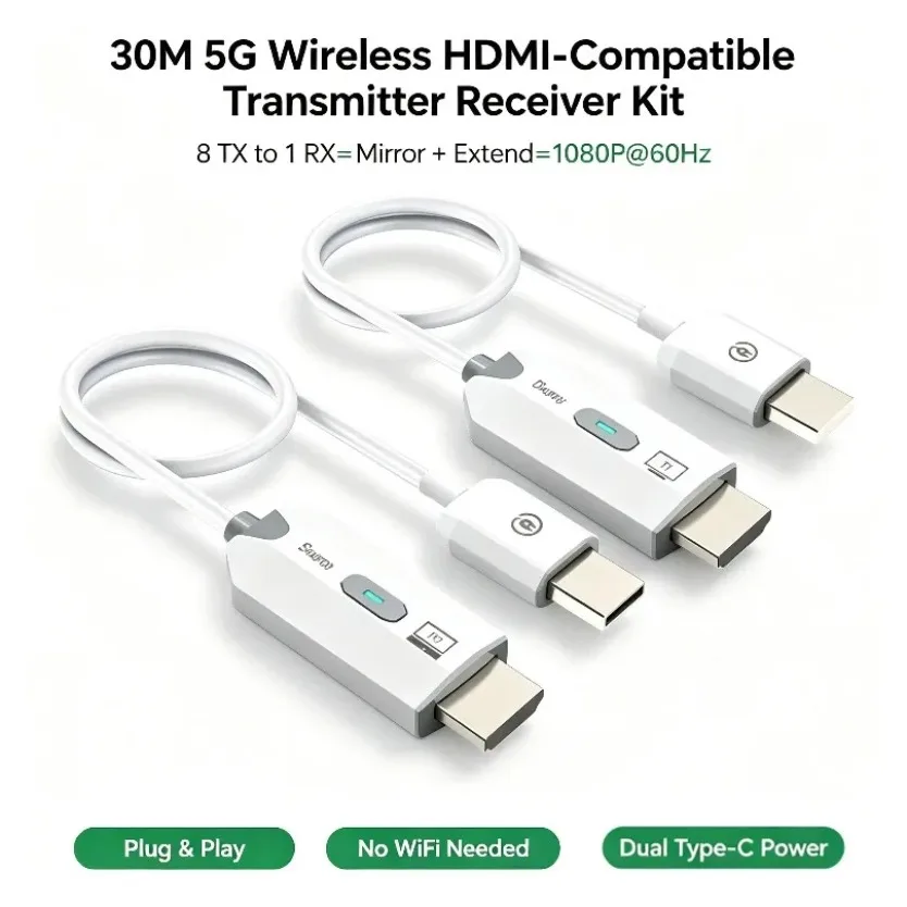 5.8G 1080P 30M Wireless HDMI-Compatible Video Transmitter Receiver Extender Display Screen Adapter Dongle For TV Projector PC