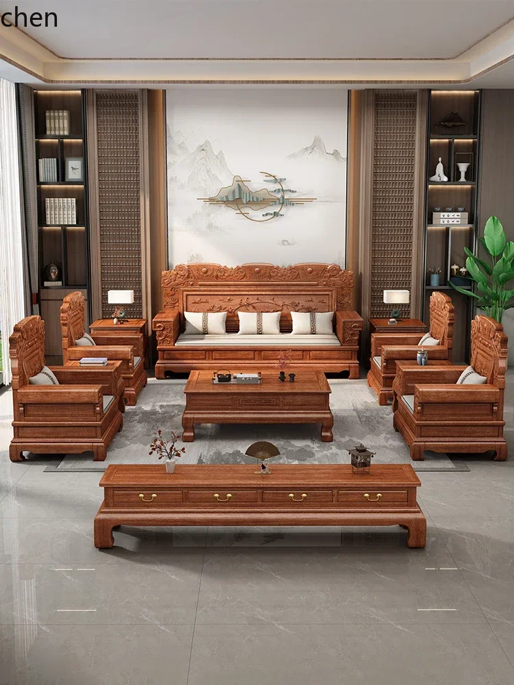 Sofa Set Living Room Antique Carved Winter and Summer Dual-use Classical Furniture Ready to ship and purchase with peace of mind