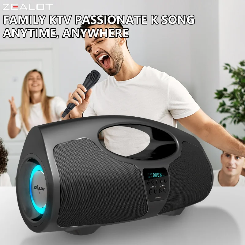 Alto-falante sem fio portátil para exterior ZEALOT P1 com microfone de karaokê Bateria de 7200mAh 40W de potência Tempo de reprodução contínua 10 horas.