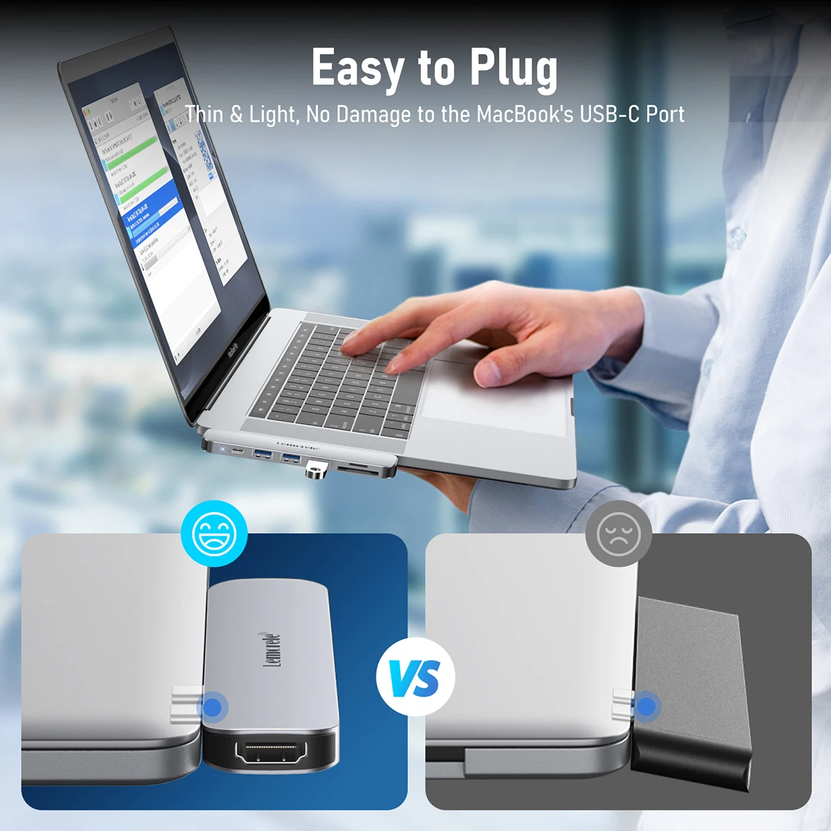 Lemorele TC52 7 في 2 منافذ USB C محطة إرساء من النوع C إلى محول HDMI USB Hub 3.0 5Gbps نقل أسرع لأجهزة الكمبيوتر المحمول MacOS Apple