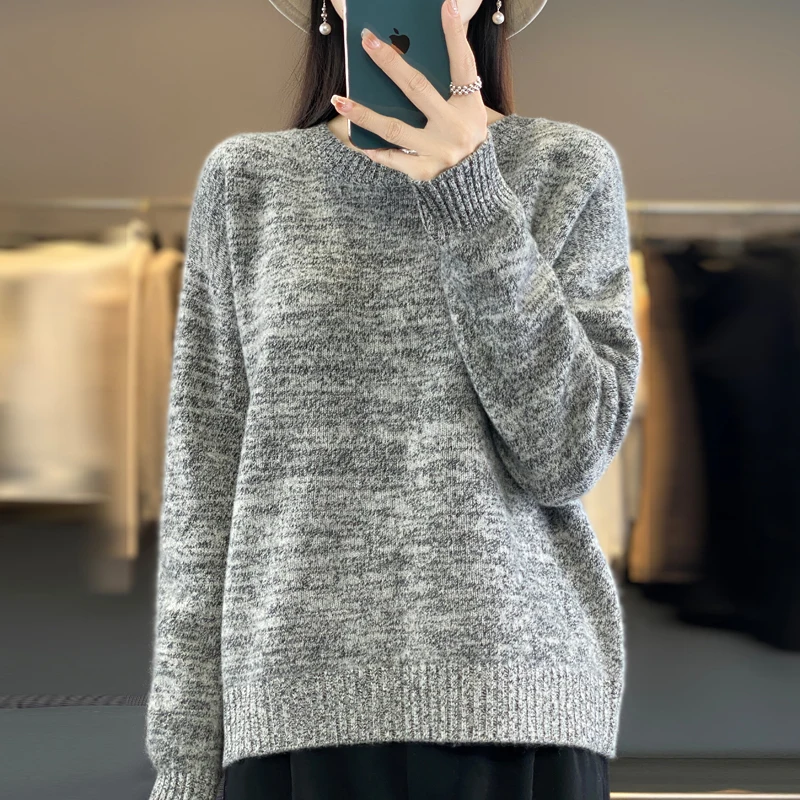 

Flower yarn thickened round neck solid color women's new pullover loose and atmospheric autumn and winter Blouse