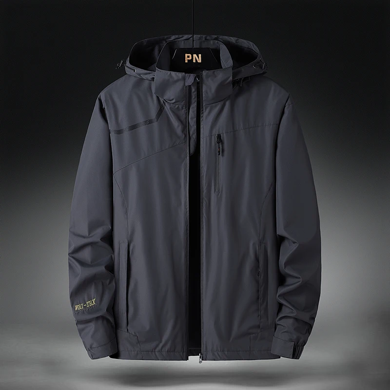 

Plus Size L-6XL Camping Jacket for Men Comfortable Hooded Trekking Coats Outdoor Windproof Male Outerwear Solid Color All-match