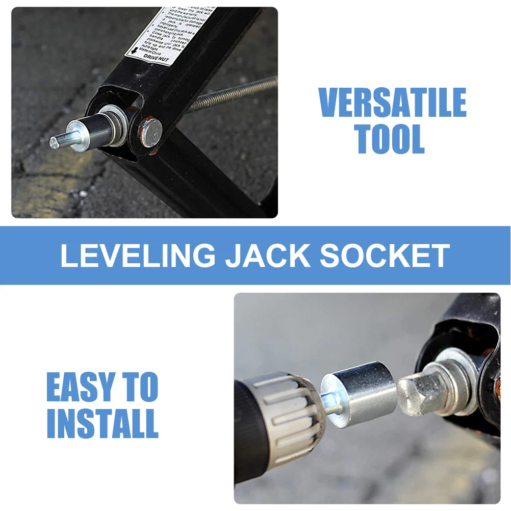 

2Pcs Scissor Jack Adapter Socket Carbon Steel Drill Compatible for Trailer Camper Rv Power Drill Socket Accessories
