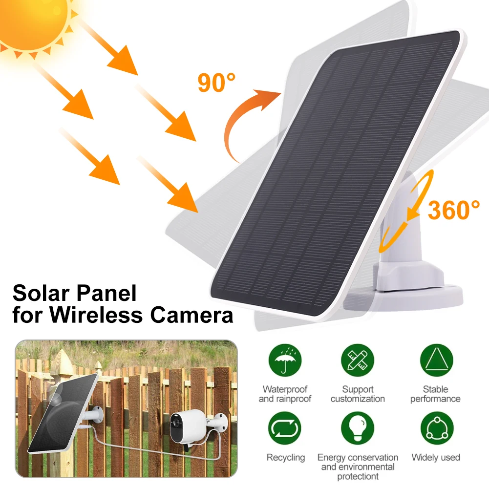 5W Solar Panel for Wireless Outdoor Security Camera Compatible with Rechargeable Battery Powered Camera Continuous Solar Power