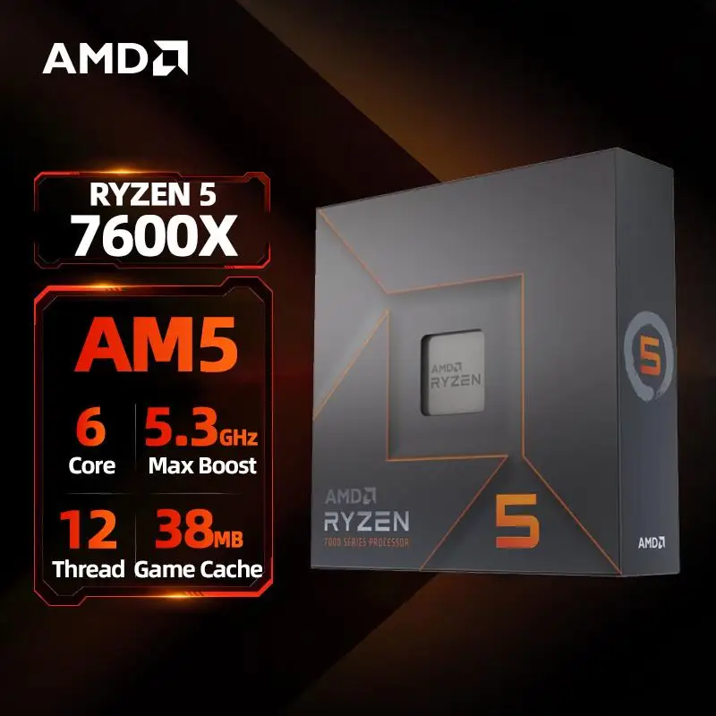 Top AMD RYZEN 5 7600X Box Version 100% Brand New CPU Gaming Processor AMD R5 7600X 6-Core 12-Thread 5nm 38M Socket AM5 Original