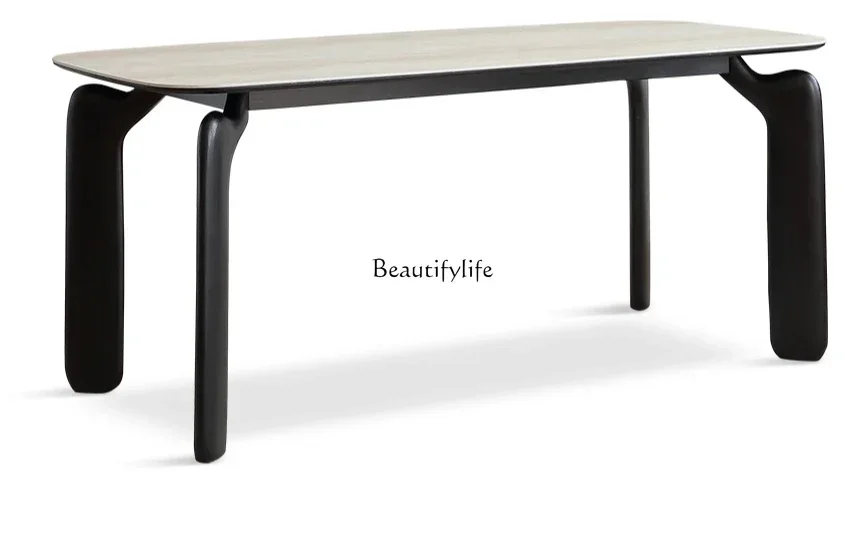 

FG28Retro solid wood rectangular dining table Modern simple travertine rock slab dining table