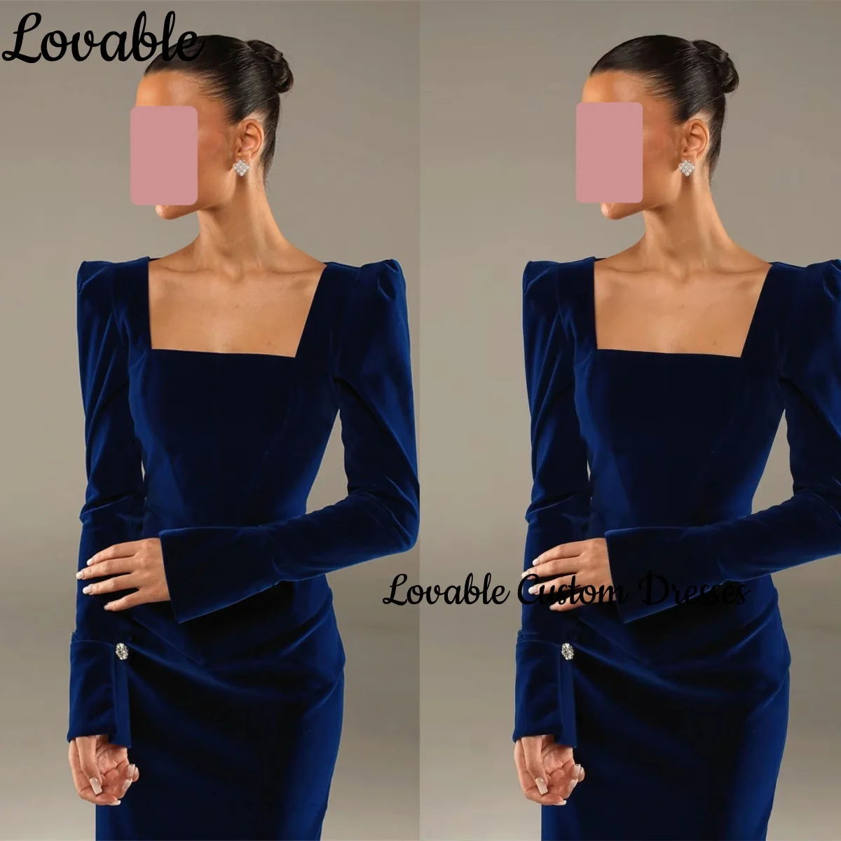 

Women'S Evening Dresses Customize Mermaid Square Neckline Prom Dresses Long Sleeves Floor-Length Wedding Party Dress Ruffle Zipp