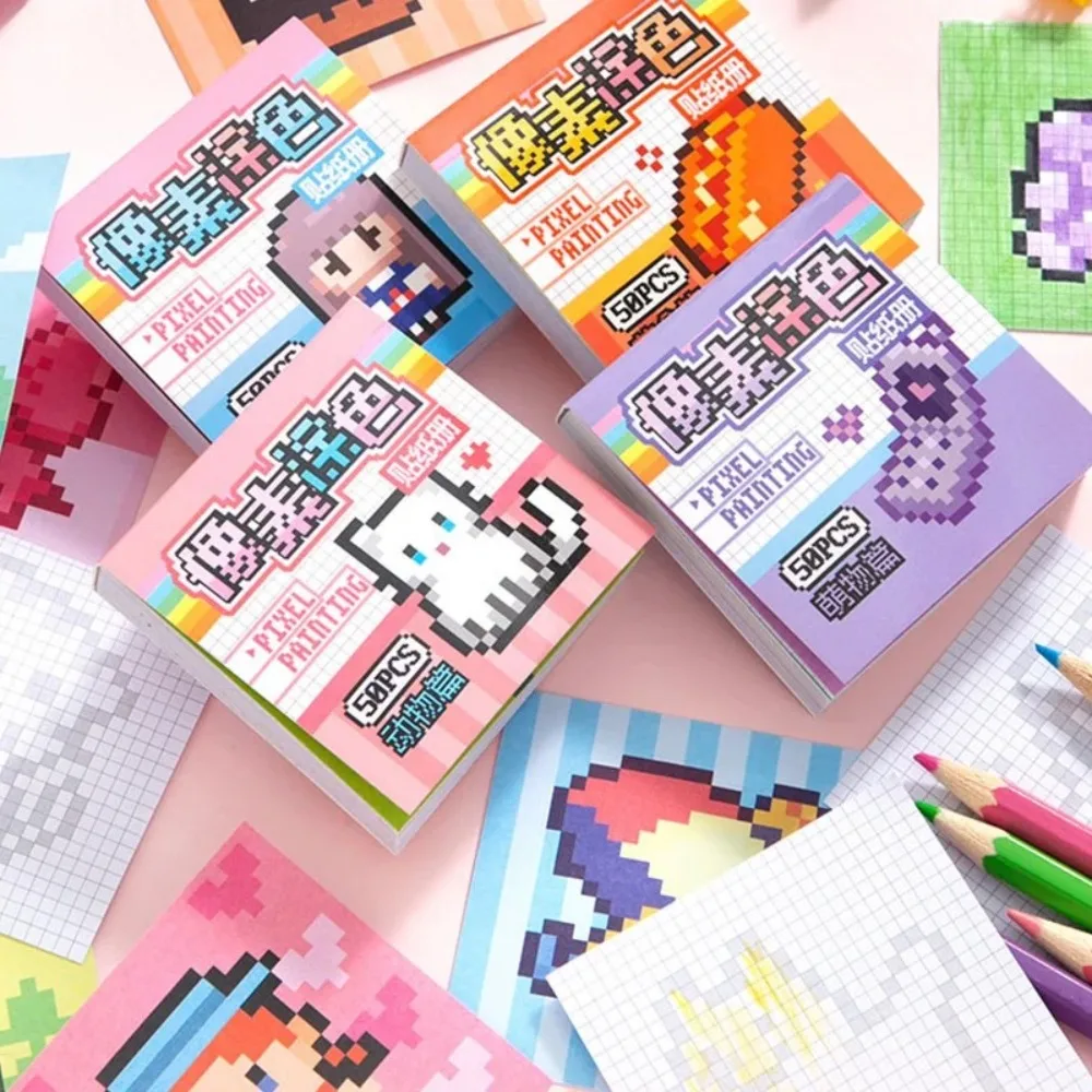 50Sheets/bag New Cute Pixel Coloring Sticker Book Food Animal Theme Creative DIY Sticker Doudouben Mini Gamebook Stickers Gift