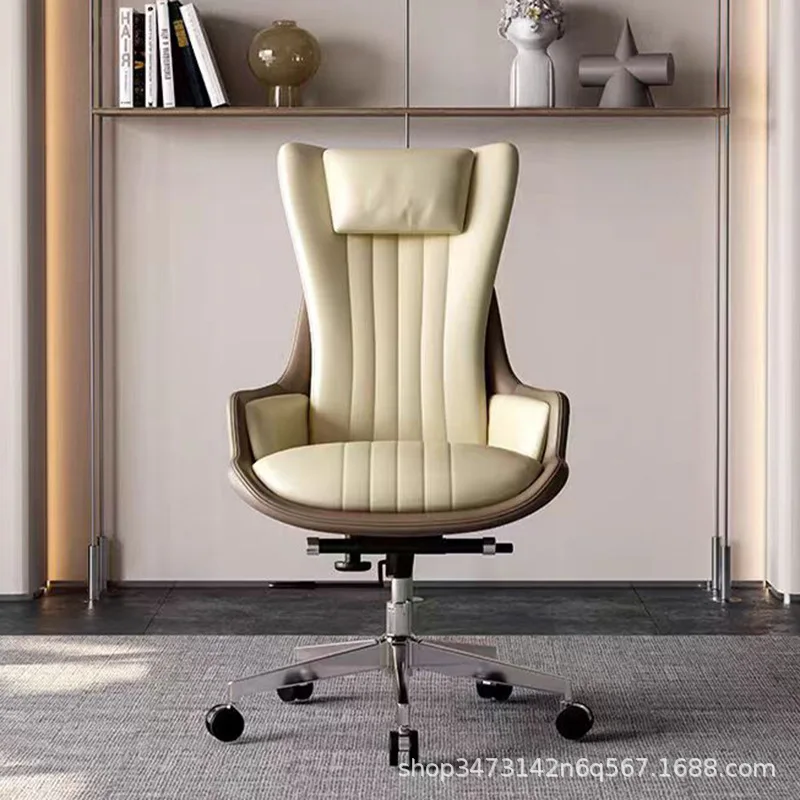 Computer chair home comfortable sedentary boss high-end cowhide high-back bench chair reclining meeting swivel coffice chair