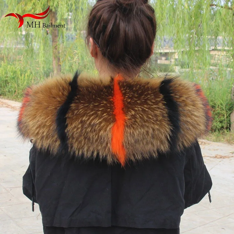 100% Real Raccoon Fur Collar Winter Luxury Warm Natural Fox Fur Scarf Large Size Men Jacket Coat Collar Neck Warm Shawl Women