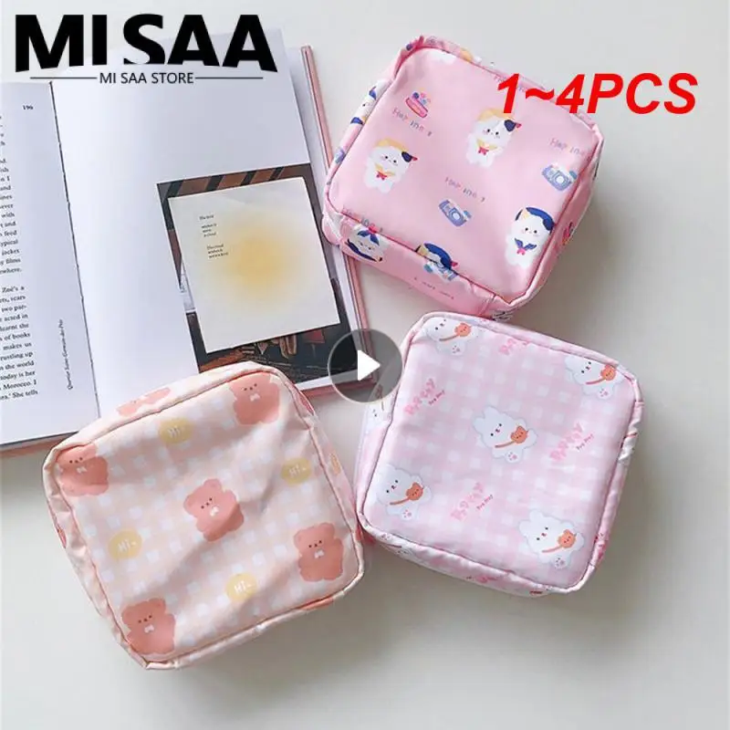 1~4PCS Neat Sanitary Napkin Bag Large Capacity Wear Resistance Durable Bear Grapho Wallet Convenient Waterproof Hygienic Pocket